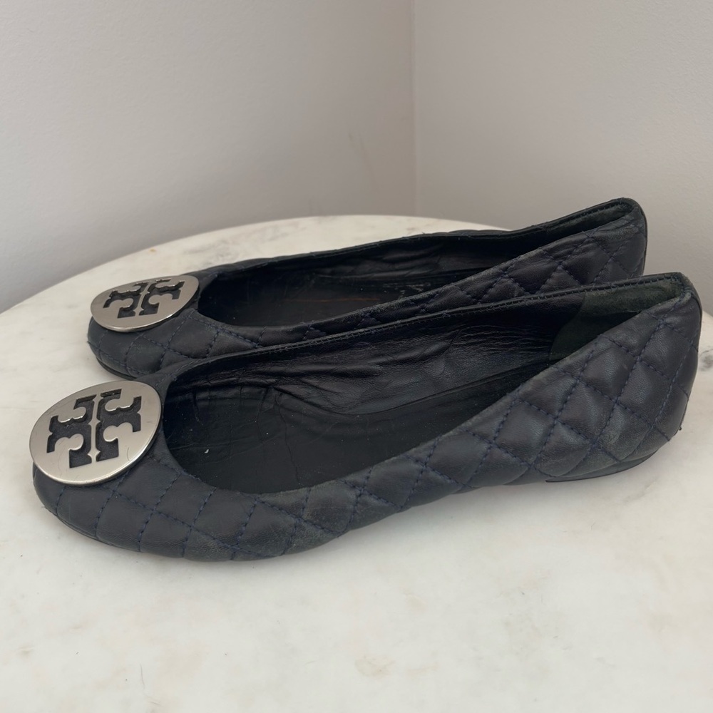 Tory Burch Black Quinn Quilted Round Toe Leather Ballet Flats Size 8 - Picture 3 of 10
